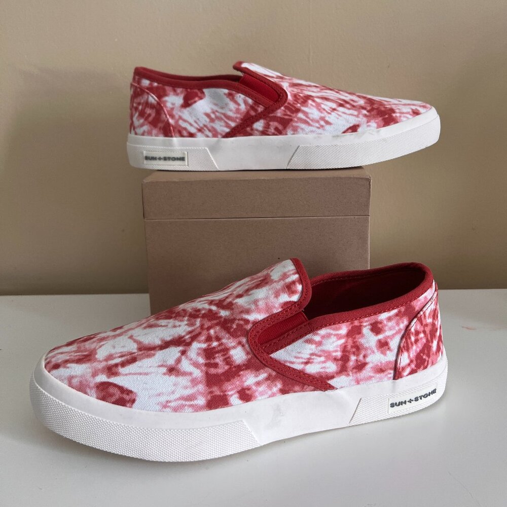 Men's Red Tie-Dye Sun + Stone Canvas Slip-Ons - Men's 10.5